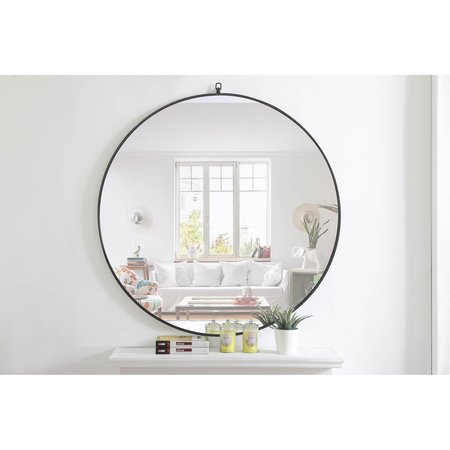 Elegant Decor Metal Frame Round Mirror With Decorative Hook 48 Inch Black Finish MR4067BK